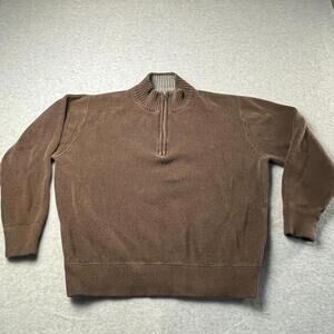 Eddie Bauer 1/4 Zip Pullover Sweater Brown Mens Lg Cotton Long Sleeve Knit